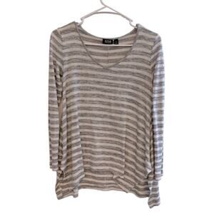 A.N.A Gray White Striped Long Sleeve Top XS Cozy Lounge Basic Fall Layer